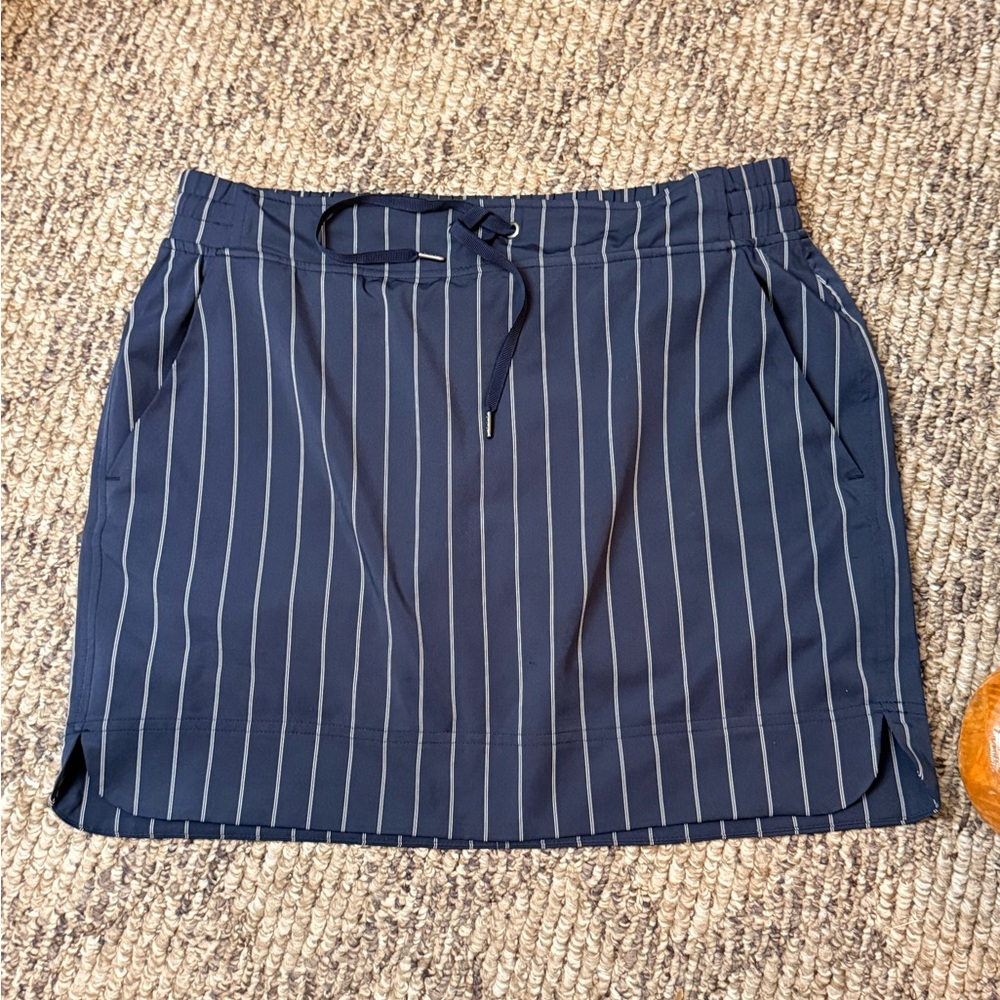 Athleta Navy White Striped Mini Skort Size 10 Drawstring Athletic